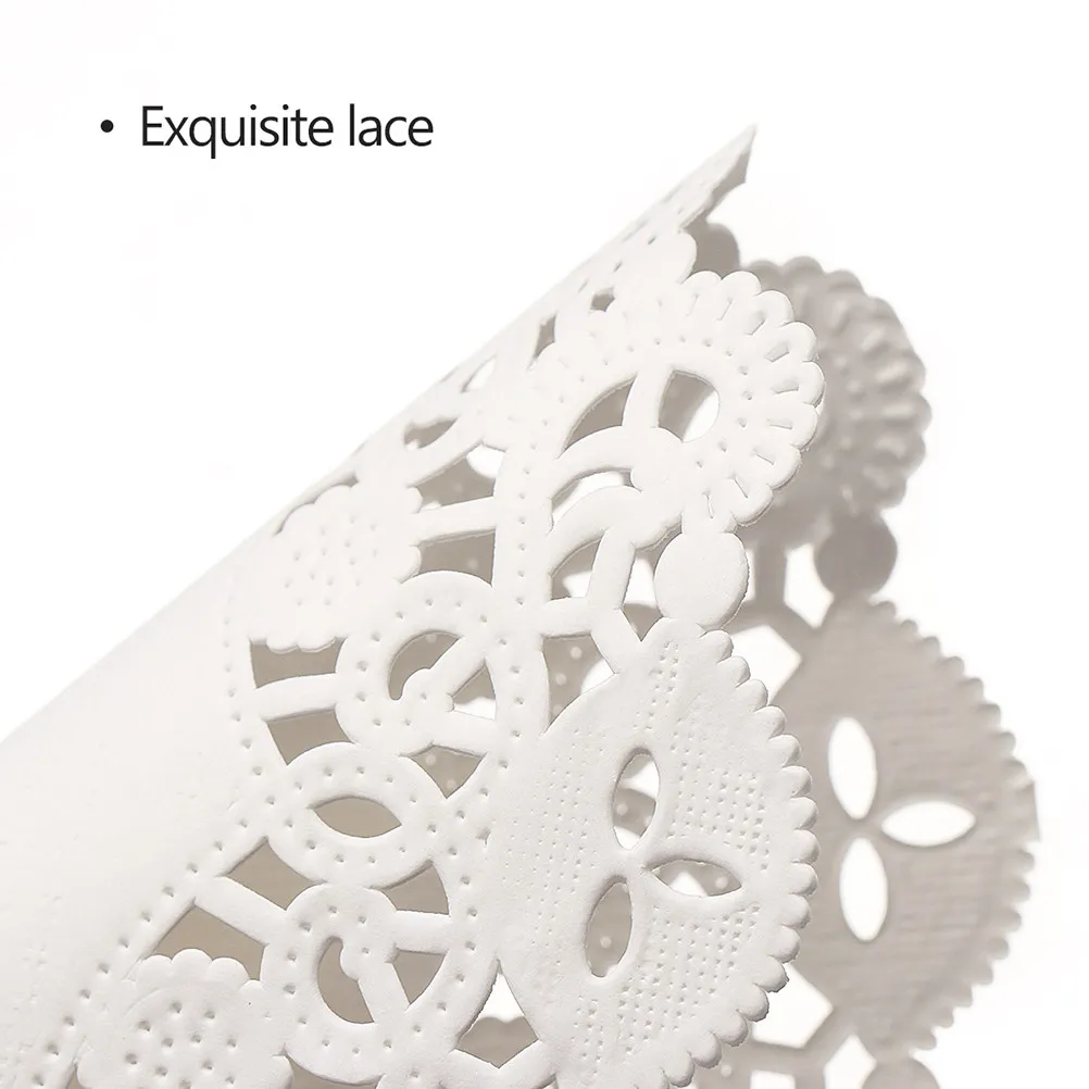 200Pcs Fashionable Hollow Flower Lace Paper Doilies Round Cake Pad Baking Liner Oil Absorbing Party Wedding Table Plate