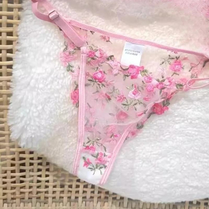 ¡Edición limitada! Conjunto de sujetador Floral rosa, lencería Sexy de tul, Bralette bordado dulce, regalo de Navidad para mujer, venta S-XL MOYISU BC