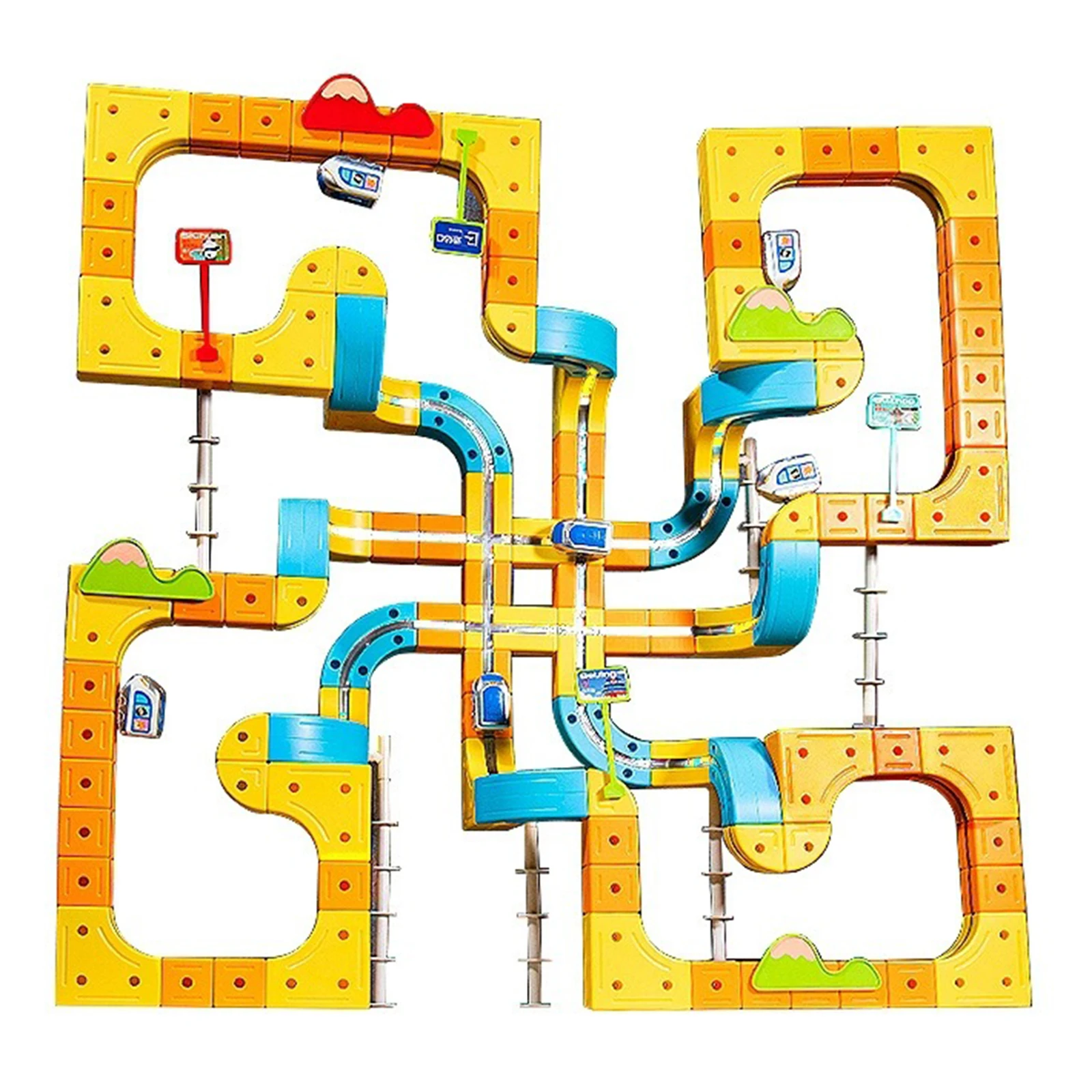 Electric Magnetic Train Track Sets with Train & Traffic Signs DIY Race Car Track Building Kits Racing Car Railtrack Set for Kids