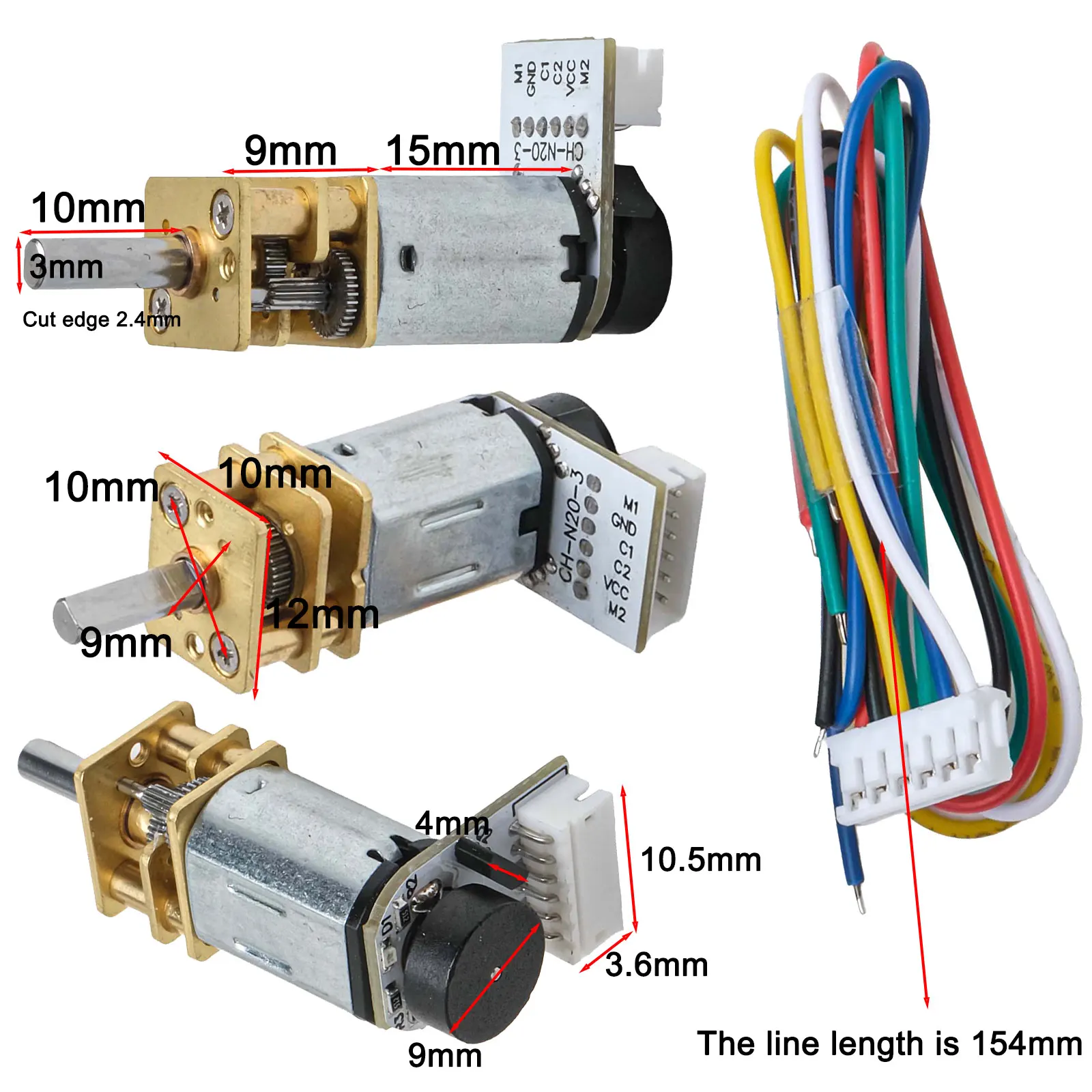 GA12 N20 Encoder DC 6V Mini Metal Gear DC Motor Gearwheel High Torque 15 25 50 70 100 150 300 500 1500RPM 7PPR Hall Sensor