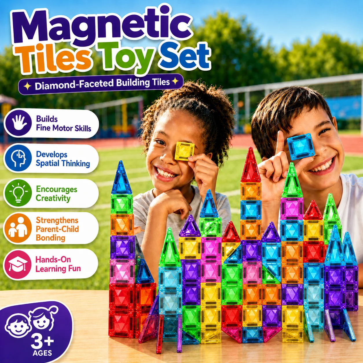 Image of Magnetische Bausteine mit Diamantschliff-Oberfläche STEM-Magnet-Konstruktion STEM Montessori Sensorische Magnetspielzeuge für Kinder Jungen Mädchen