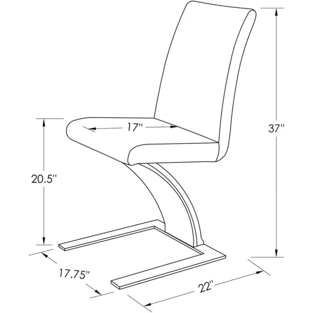 Dining Chair Cantilevered Design with Chrome Iron Base Black Leatherette Upholstery and Stainless Steel Barstools