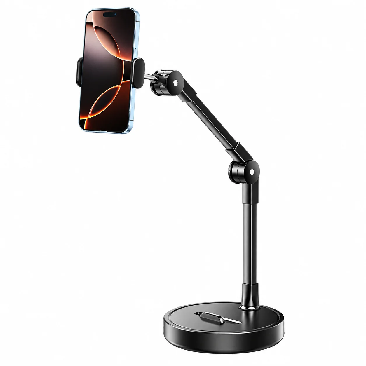 Support de téléphone de bureau pliable et réglable avec bras télescopique, support rotatif pour appels vidéo, cuisine et diffusion en direct