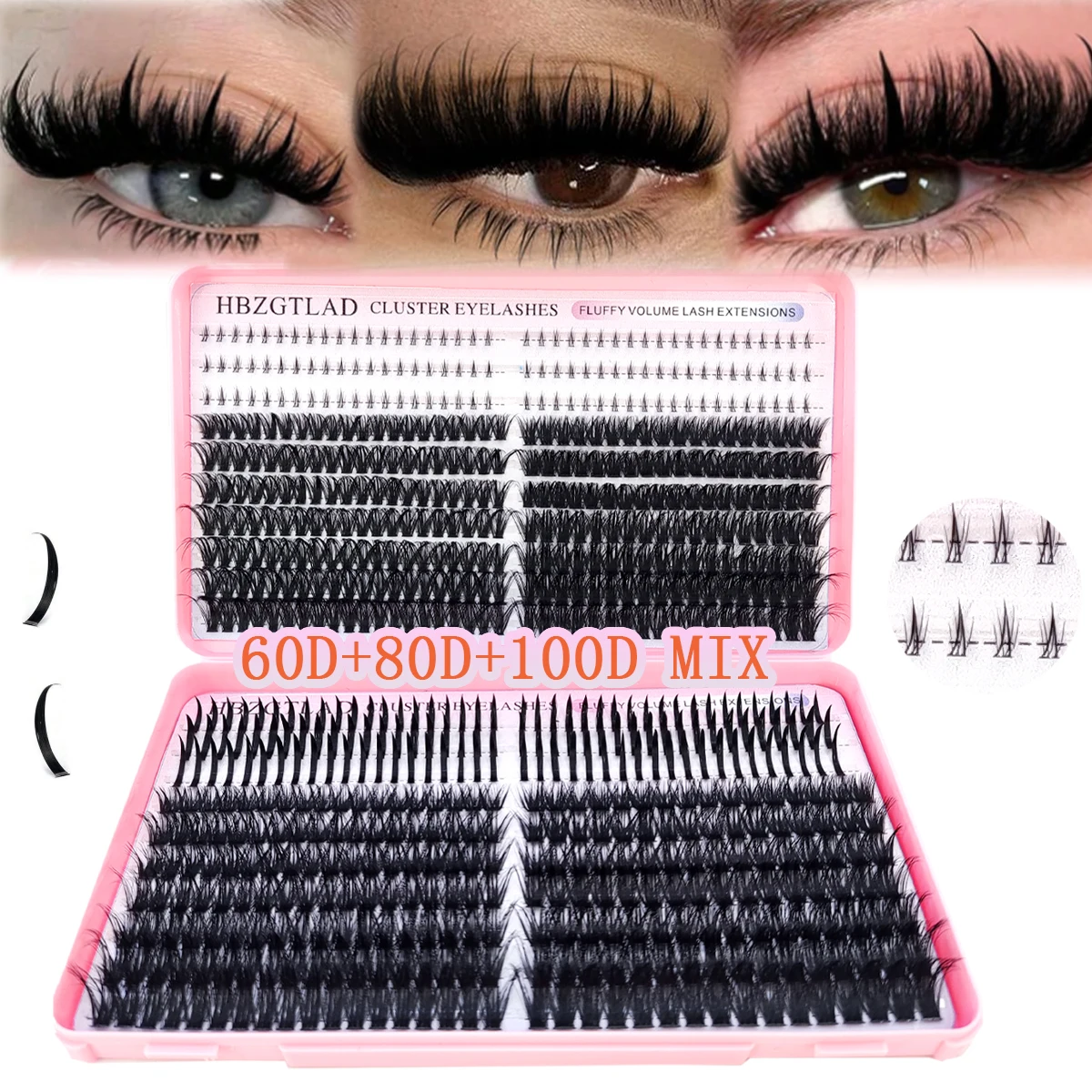 HBZGTLAD 200D-60D Wimpernbüschel mit geschwungenen, spitz zulaufenden Wimpern, flauschiges Wimpernbuch mit großer Kapazität, russische Wimpernverlängerung – Detail 9