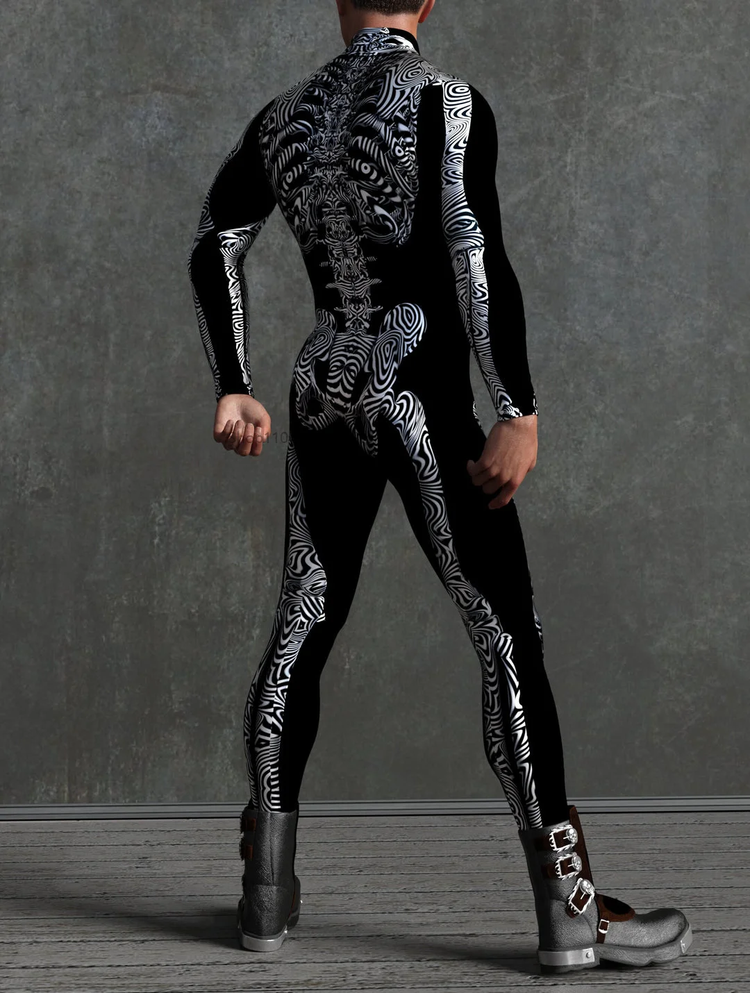 Couple Hoilday Skeleton Cosplay Costume Skull Print Jumpsuit Halloween Horror Party Suit Festival Bodysuit Rave Unique Outfits view 6