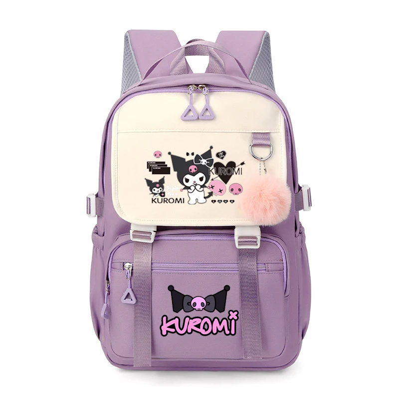 Kuromi-Sacs à dos multi-poches pour étudiants, cartable pour adolescents, grand sac à dos pour garçon, sac à dos pour fille, sac à dos pour ordinateur portable, sac de voyage, violet