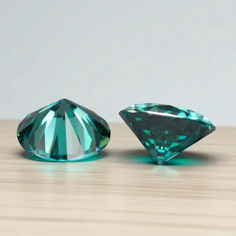 

Moissanite Stone Emerald Green Round Cut with GRA Certificate, Available in 3-11mm Sizes, Pass Diamond Tester