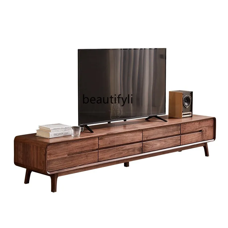 North America Black Walnut Wooden TV Cabinet Nordic Solid Wood Hall Cabinet Locker Floor Cabinet