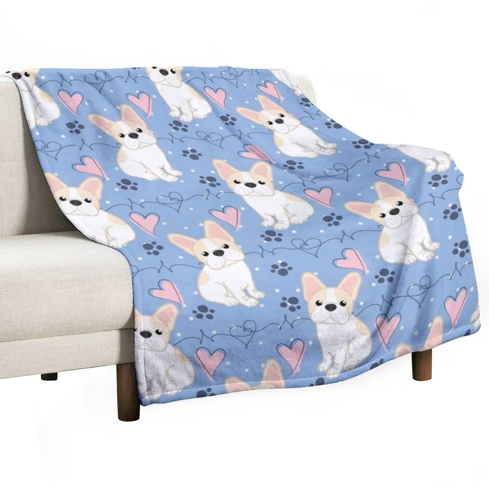 フレンチブルドッグのベビーブランケット,市松模様のビーチブランケット,クリーム,ぬいぐるみ,愛