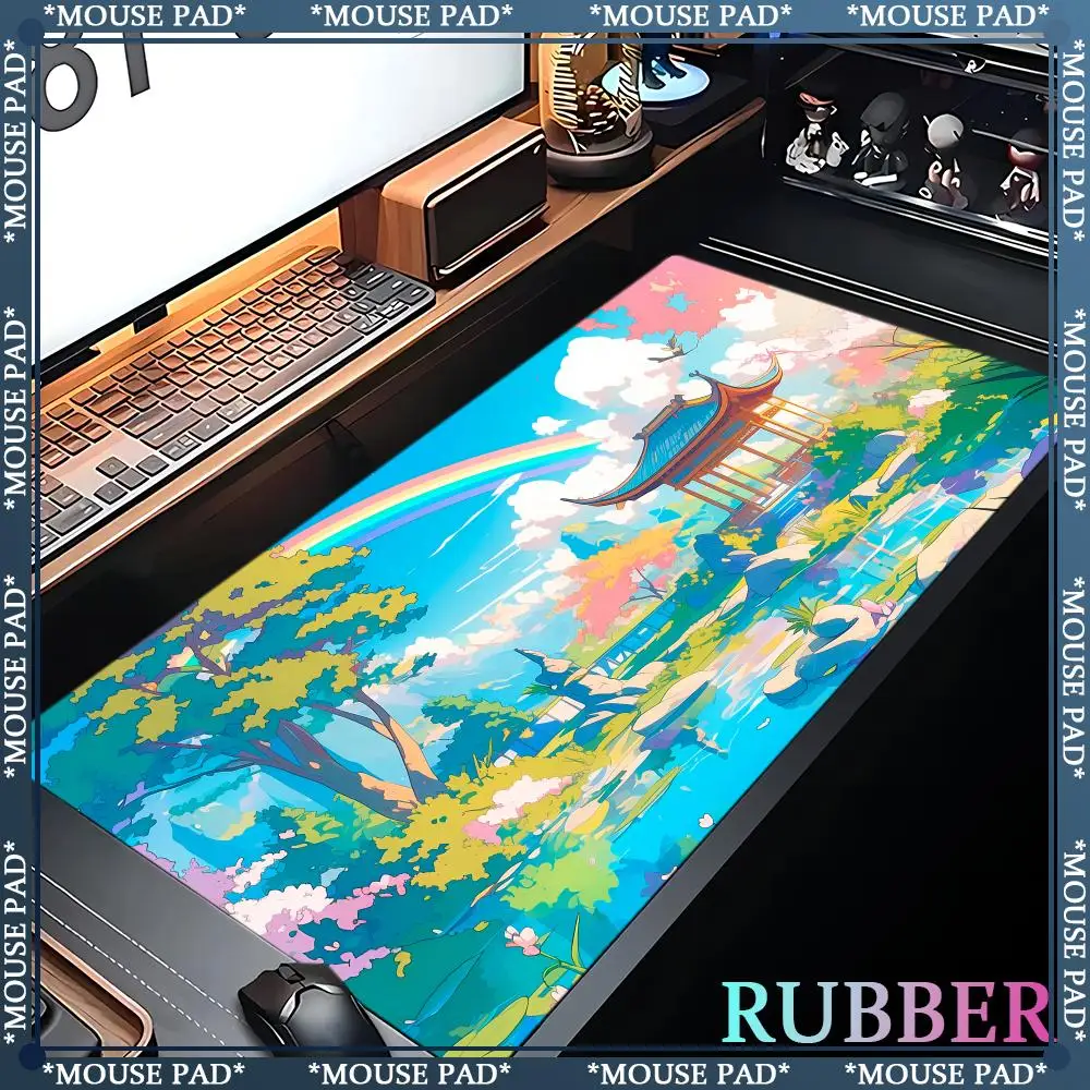 風景の花のゴム製マウスパッド、ゲームプレーヤー、アニメーションゲームアクセサリー、キーボードパッド、厚みのあるデスクマット、ロックエッジ