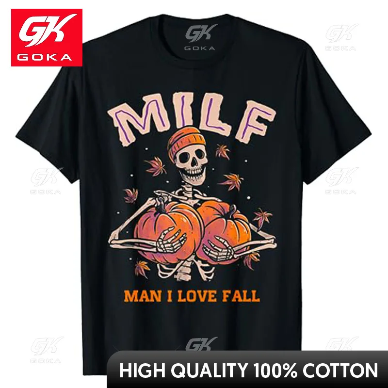 MILF Man I Love Fall Funny Skeleton Pumpkin Autumn Lover T-Shirt Skull Print Halloween Costume Gift Humor Funny Graphic Tee Tops