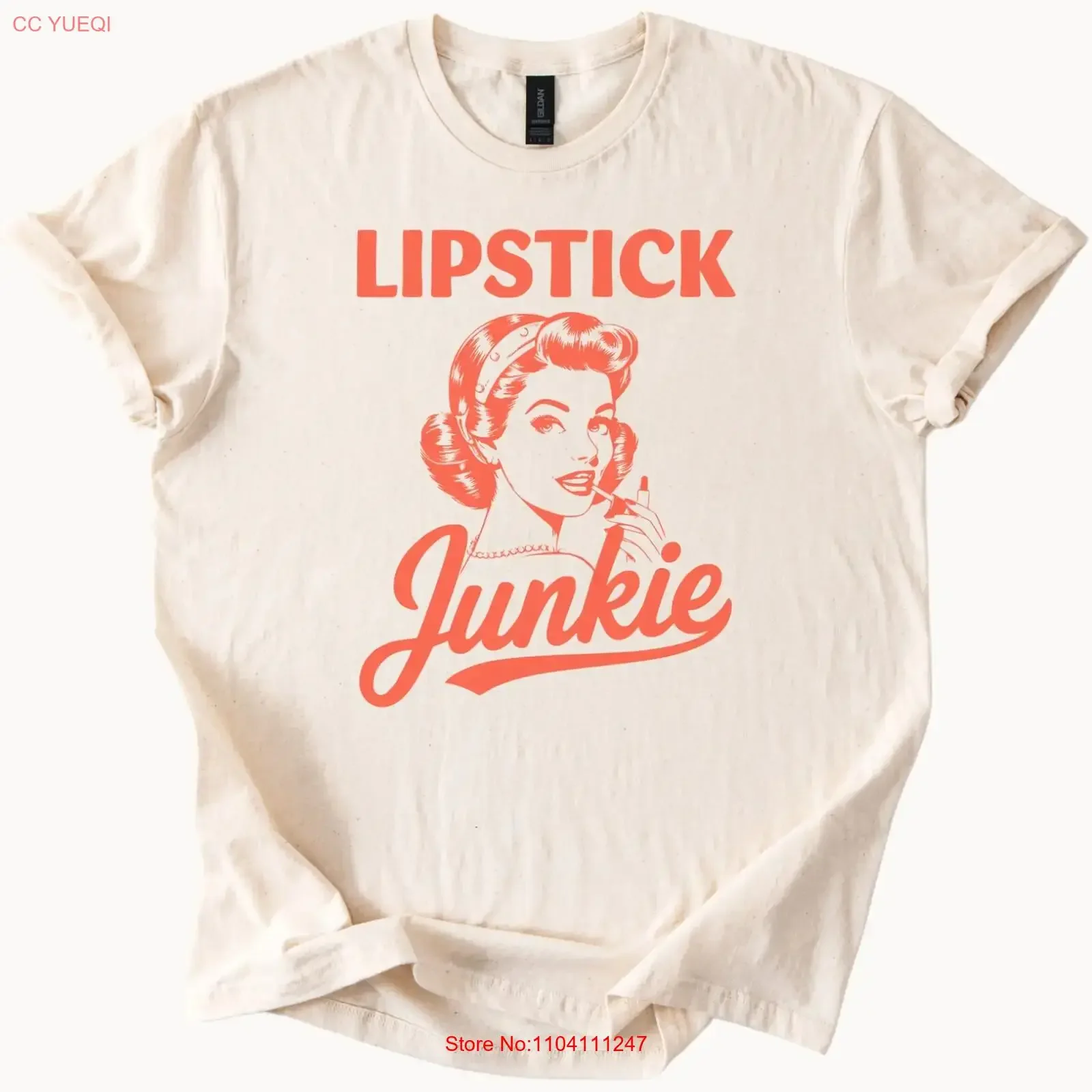 Lipstick Junkie T Shirt Retro Makeup Lover  vintage Washed designer clothes Slightly fashion Stretched streetwear Comfortable