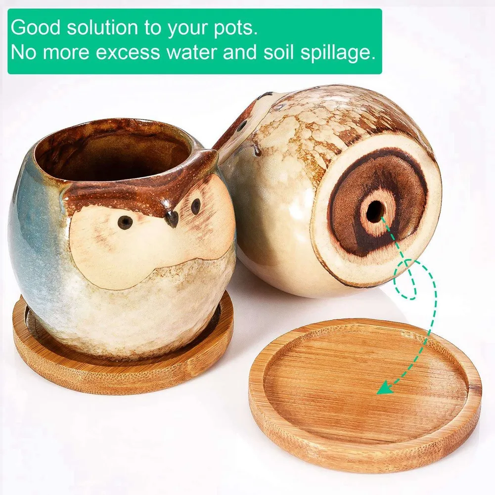 AT53 Bamboo Plant Saucer 3.3 Inch Succulent Pot Tray Flower Plant Holder, Round Drainage Tray 24 Pack