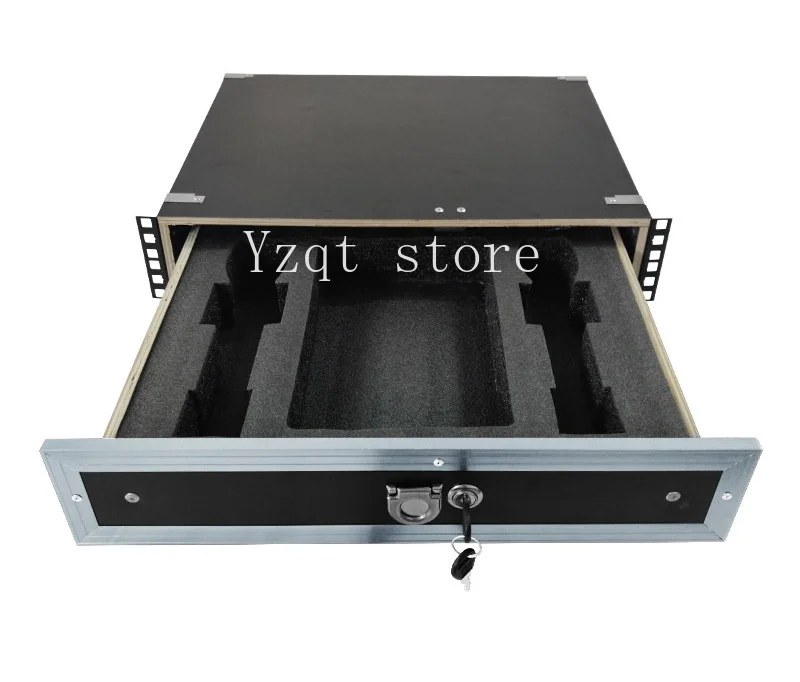2U Cabinet Drawer with Lock 2U Metal Iron Microphone Storage Box Wooden Drawer