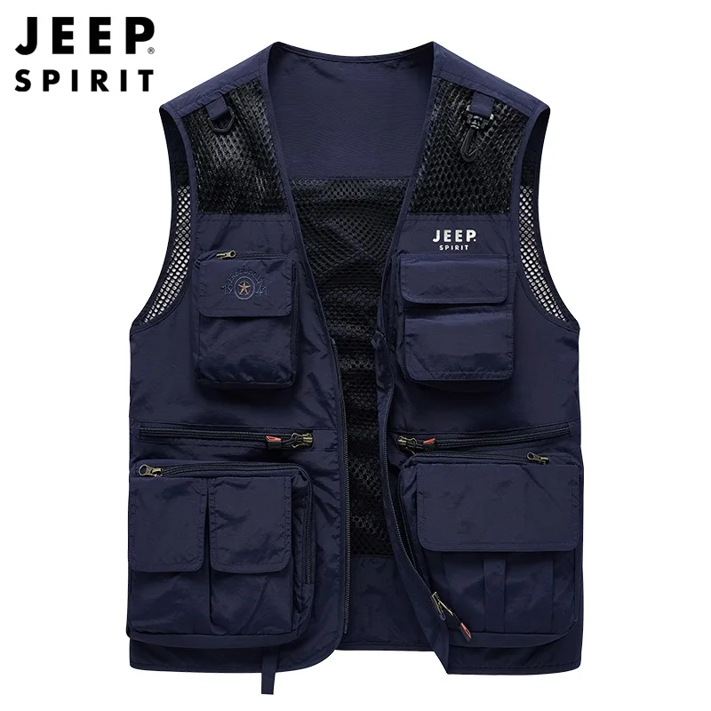 JEEP SPIRIT Men mesh quick-drying multi-pocket fishing vest hiking outdoor mountaineering drifting advertising photography vest