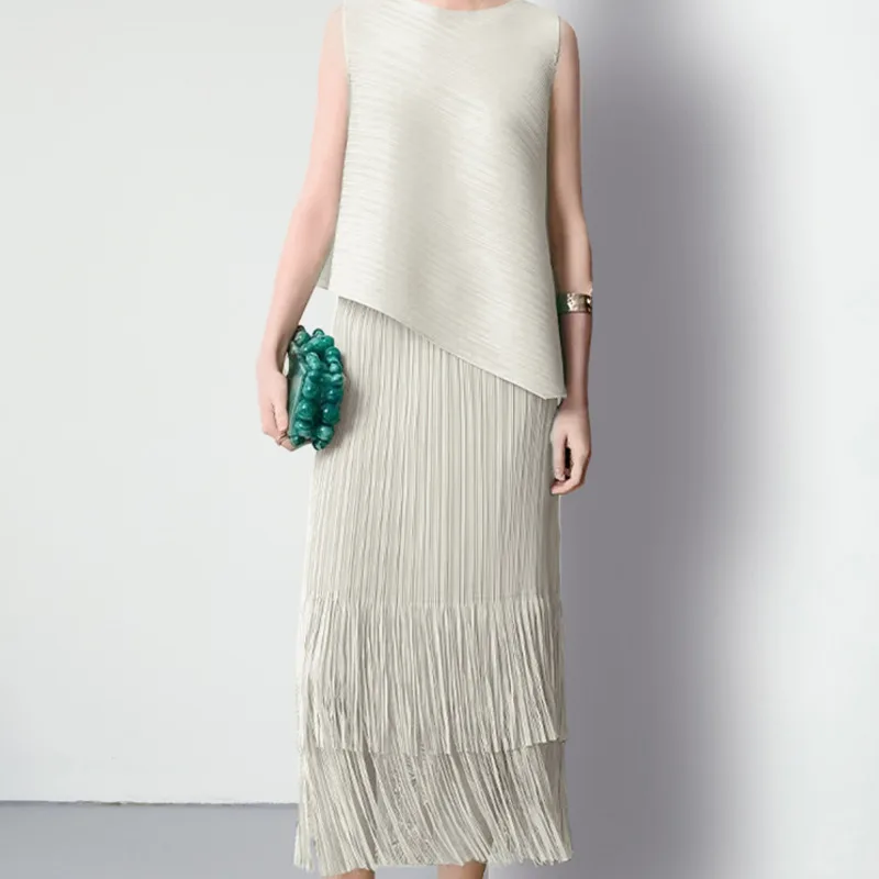 HKSH Spring Summer New Women Tide Young Style Y2K Contracted Fashion Ins Elegant Temperament Pleated Fabricevening Dress HK5086