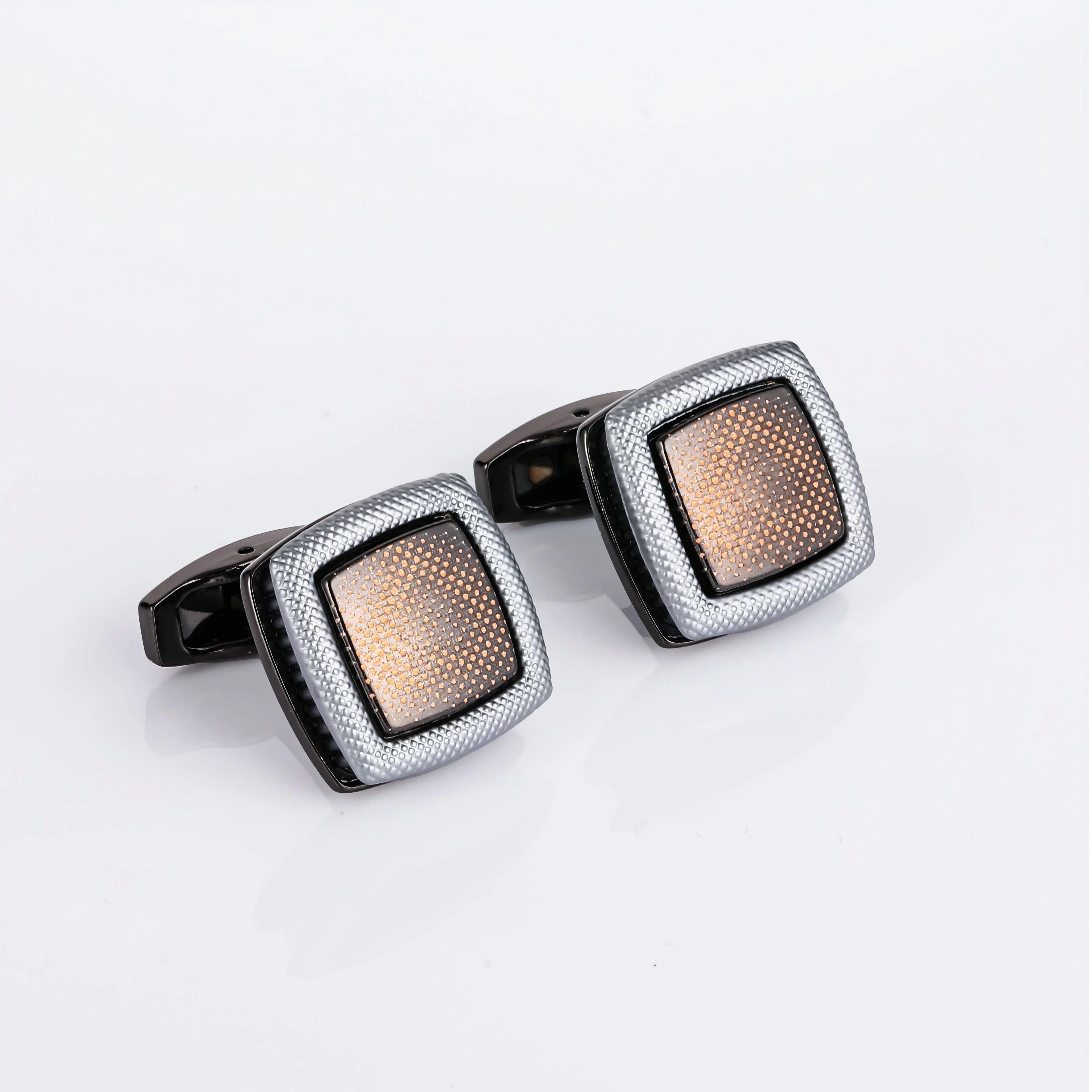 JINJIE Cufflinks Square Checkered Vertical Pattern Electroplated Black Metal Business Cufflinks for Men