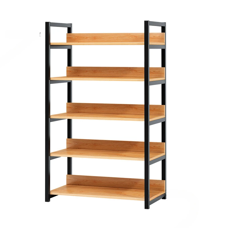 Nordic Wrought Iron Bookshelf for Living Room Furniture Modern Minimalist Metal Cabinet Household Wood Shelving Student Bookcase