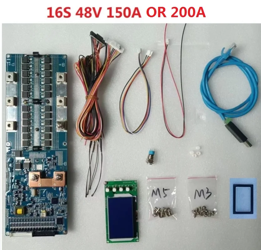 48V 16S 200A BMS With Bluetooth CAN CAN RS485 to Inverter RS485 to Communication Between Parallel Packs or BMS and PC