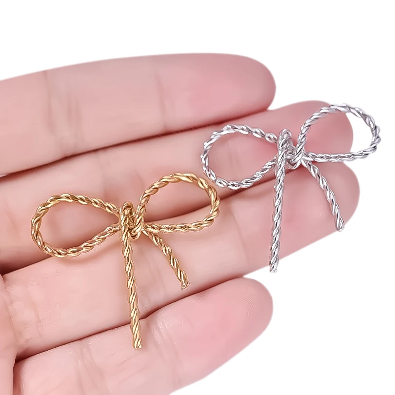 Shiny 6pcs/lot Stainless Steel Charms Bow Knot Pendants DIY Jewelry Findings Supplies for Earring Necklace Keychain Wholesale