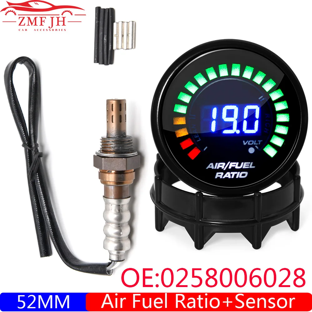 Smoked Face Digital AFR Gauge 52mm Air Fuel Ratio Meter Gauge Narrowband Oxygen O2 Sensor OE 2344209 for Gasoline Car 12V