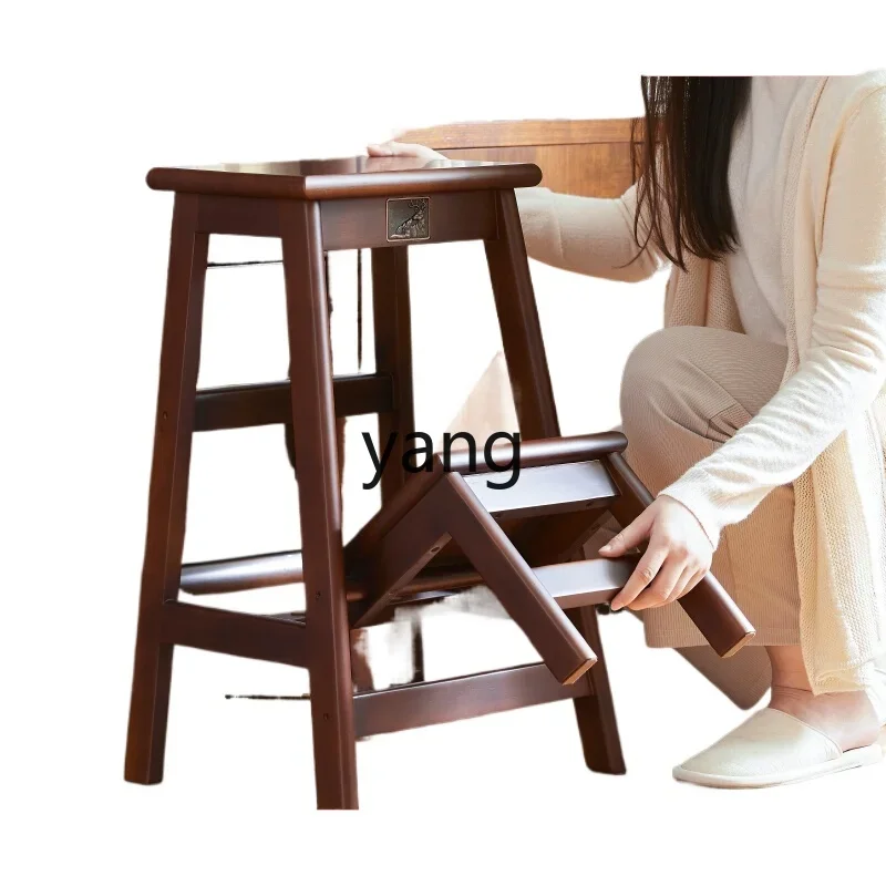 LHH  creative home solid wood ladder stool living room bedroom study new Chinese thickened bold folding ladder