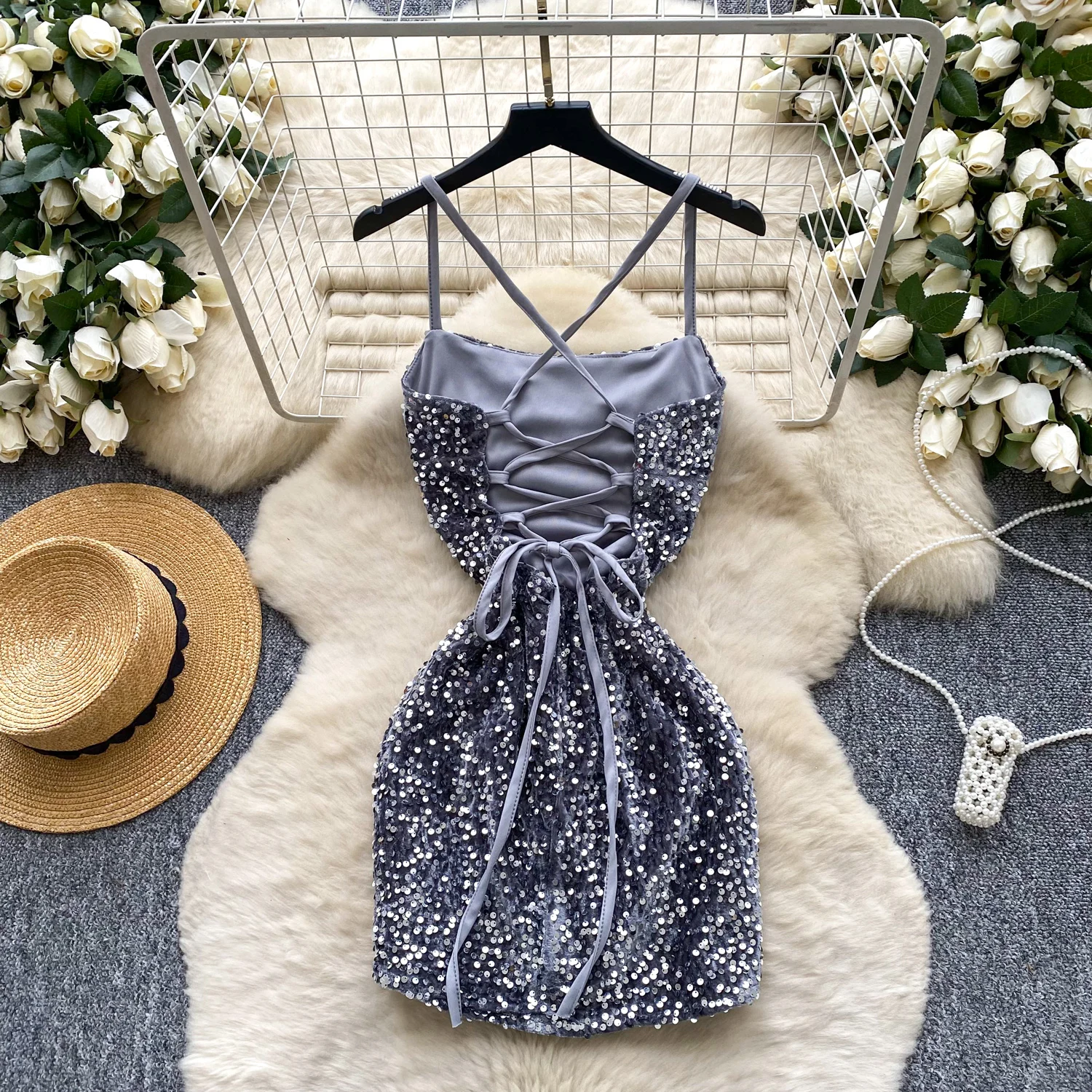 ヴィンテージ エレガントな透かし彫りベロアドレス シックなベスティド 女性ファッション レトロ パーティー セレモニードレス