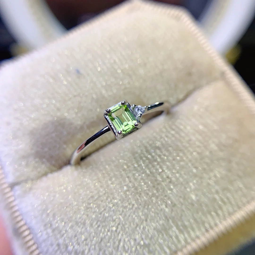 

Natural Peridot Ring, 925 Silver Certified, 3x4mm Green Gemstone, Pretty Girl Gift, free shipping