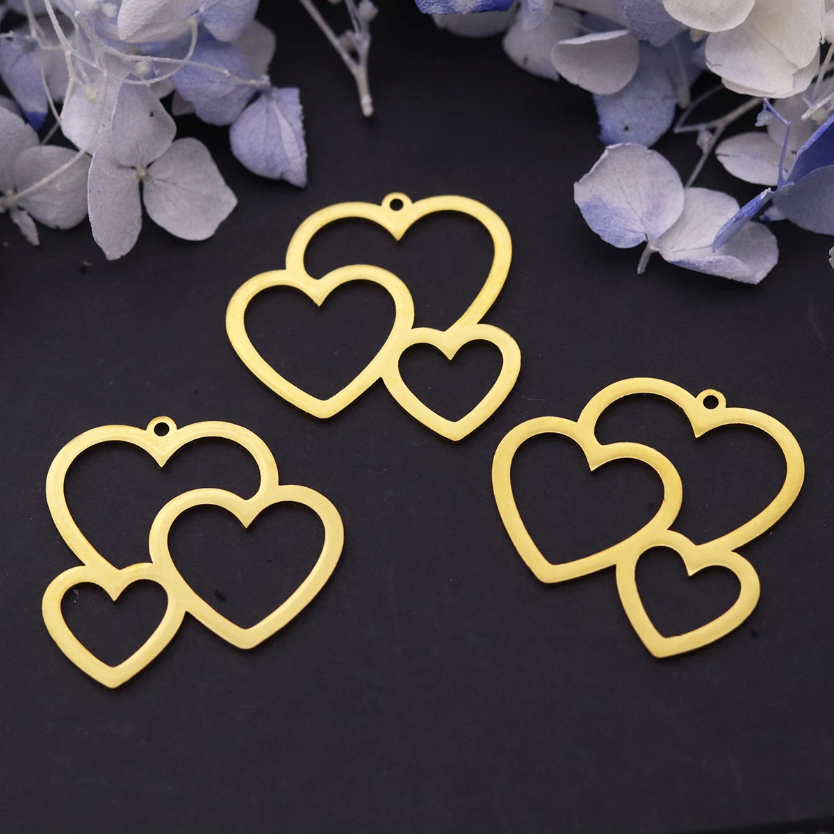 3pcs Triple Heart Charms Stainless Steel Hollow Love Heart Pendant for DIY Jewelry Making Necklace Earrings Bracelet Wholesale