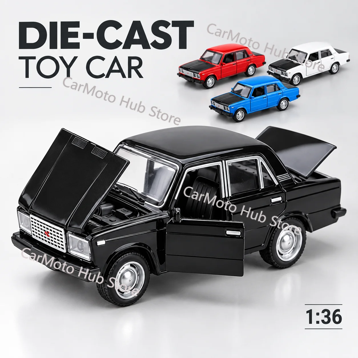 1:36 Scale Diecast Car Model Metal Alloy Pull Back Toy Vehicles Openable Doors Classic Sedan Gift Collection