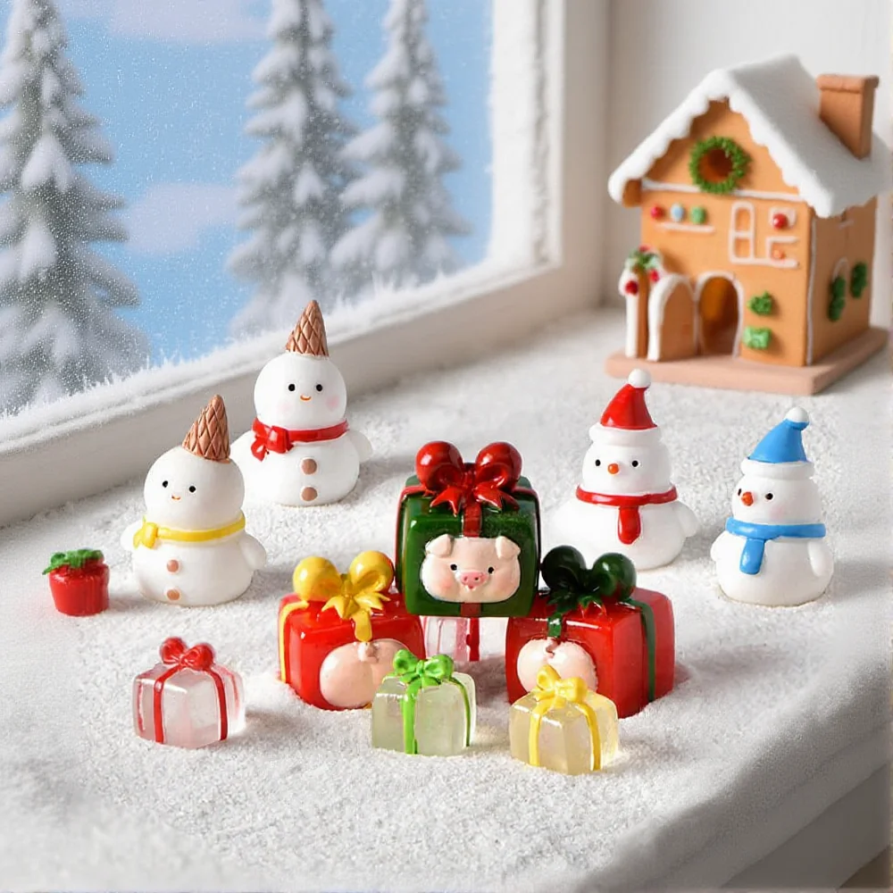 New Christmas DIY Resin Crafts Pig Egg Tube Snowman Resin Ornament Gift Box Christmas Micro Landscape Accessories Mini Decor