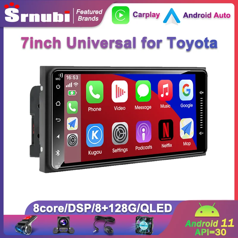 

Srnubi Universal 7" Android 11.0 Radio for TOYOTA Corolla Crown Camry Hiace Previa RAV4 Prado VIOS 2Din Carplay Head Unit