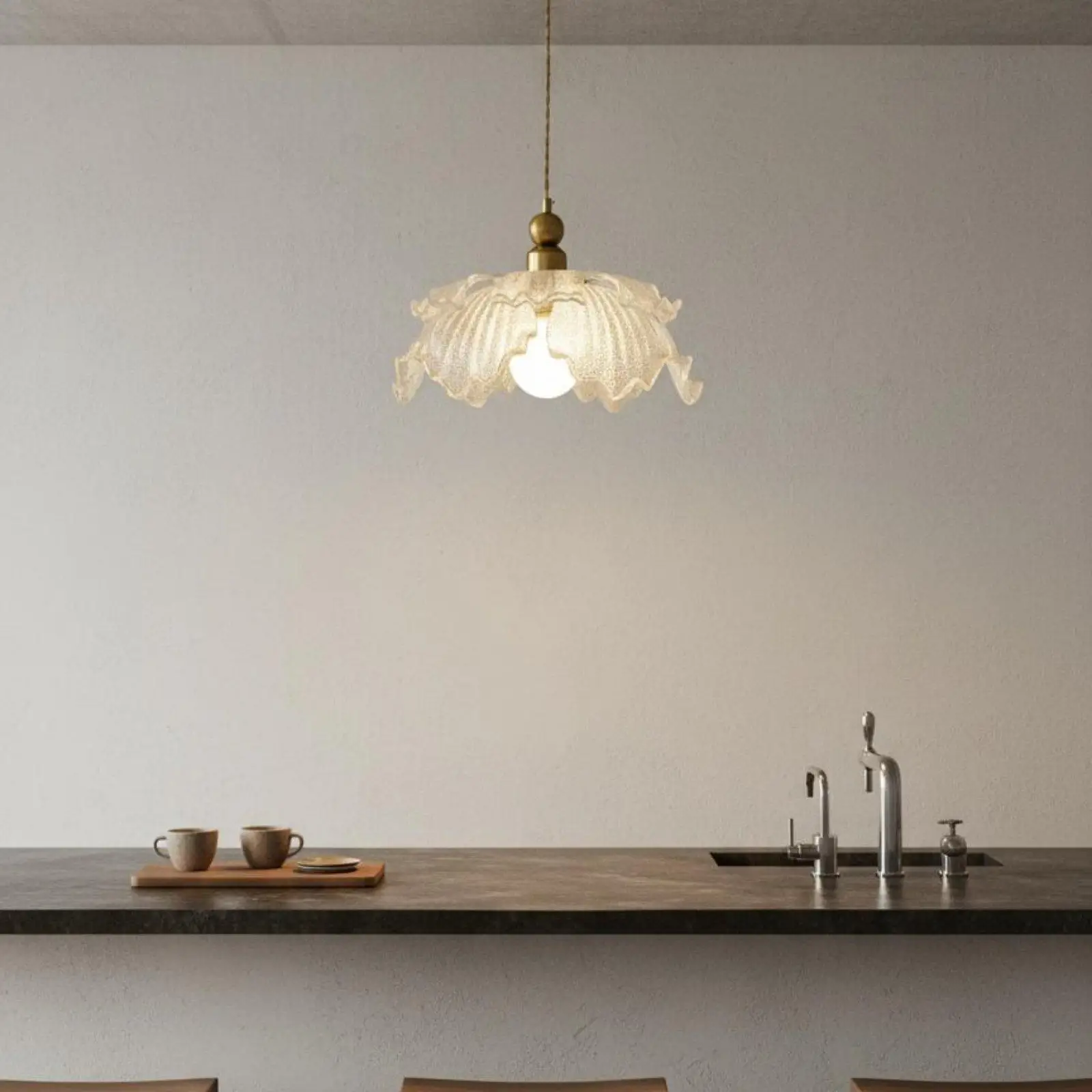 Elegant Ruffled Petal Hanging Lamp with Iron Body and LED Eye Friendly Lighting for Bar Counter Kitchen