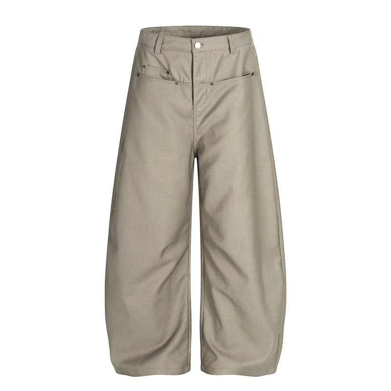 

GXFortune American Sle Loose Fit Trousers Knife Wide Leg Men's Baggy Casual Pants Straight Cut Zipper mid Waist