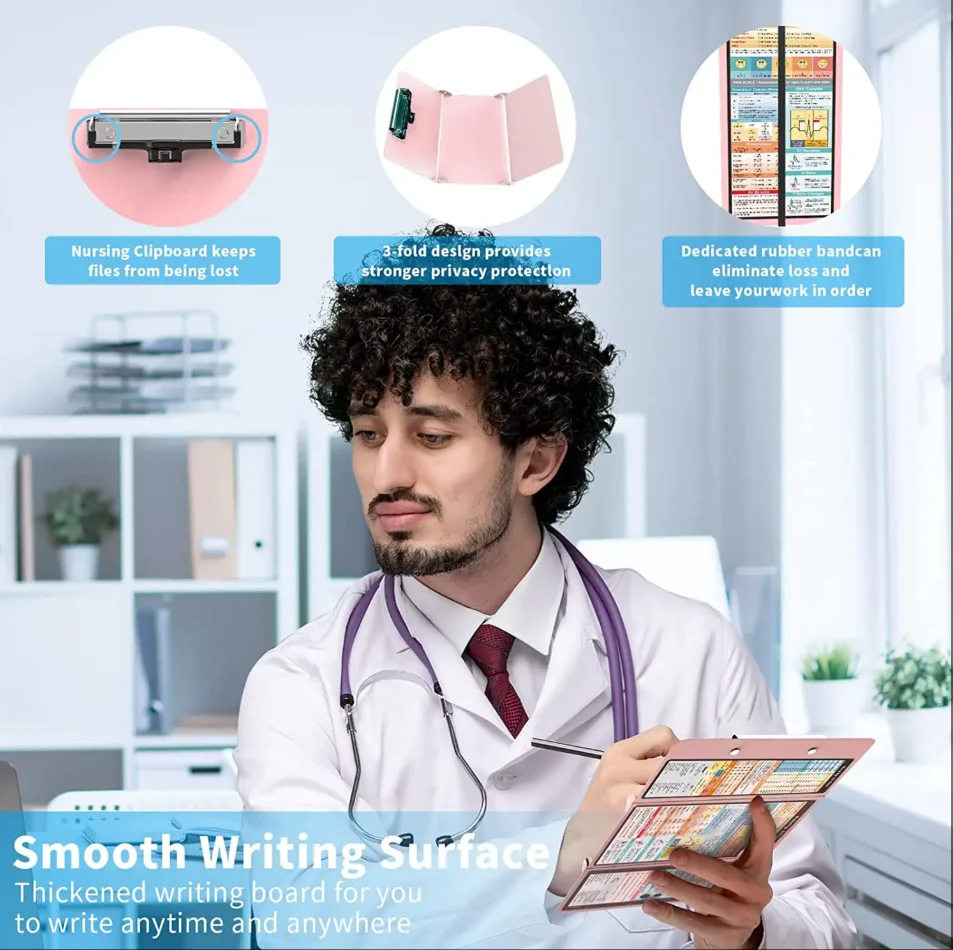 Nursing Clipboard With Nursing and Medical Edition Cheat Sheets 3 Layers Aluminum Foldable Nurse Clip Boards Notepad for Student