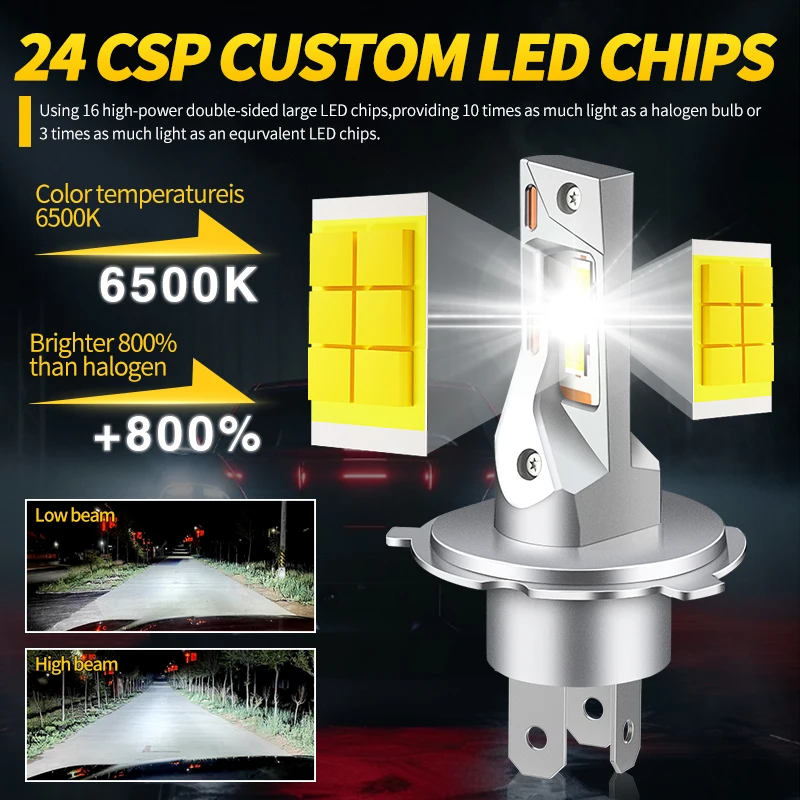 Żarówka LED H4 12V 20000LM 9003 HB2 Światła Drogowe i Mijania Super Jasna Żarówka LED H4 do Motocykla Światło Samochodowe Lampa LED 12V 6500K — zdjęcie 4