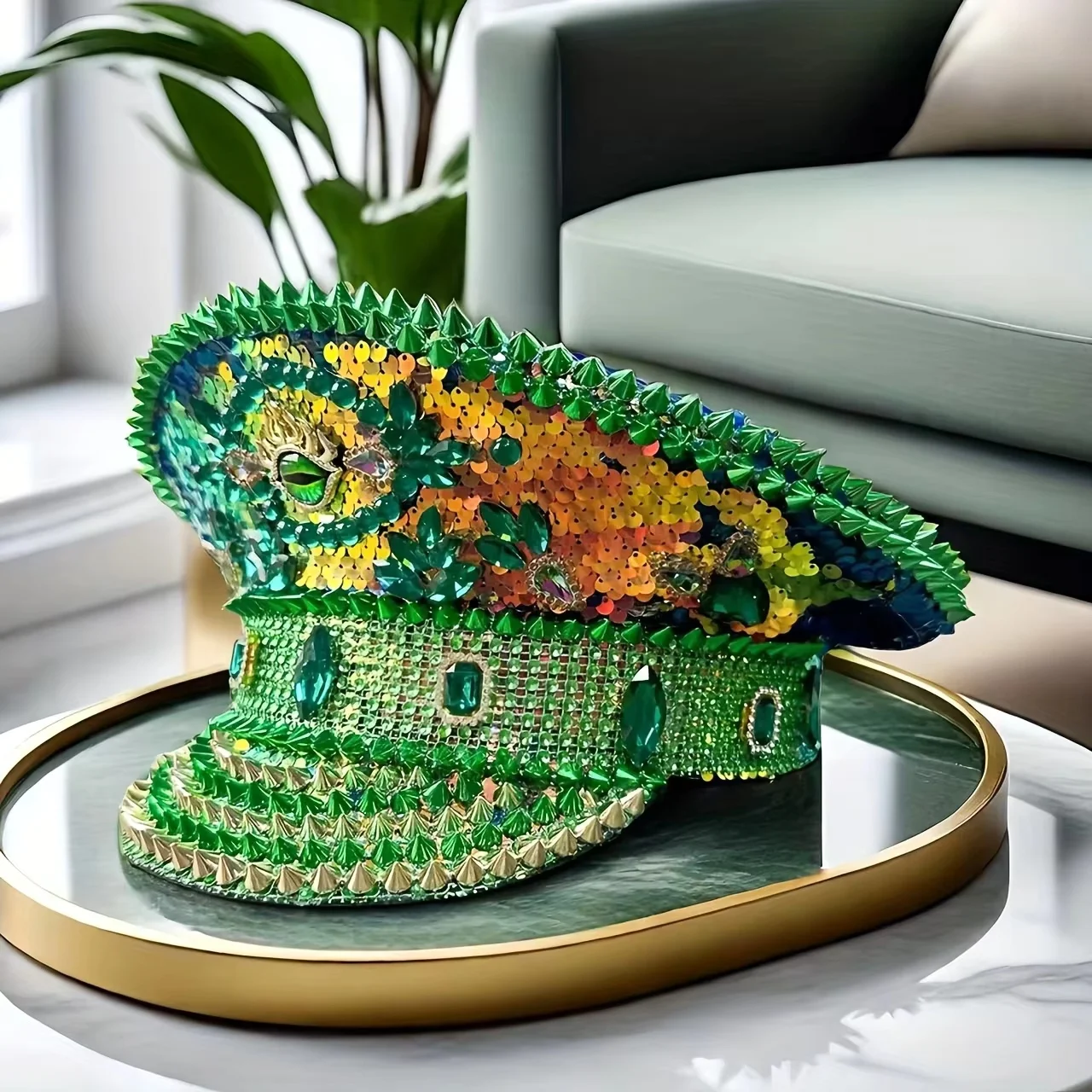 قبعات الكابتن الخضراء من HongLuan حجر الراين للمرأة في يوم القديس باتريك، قبعة زي الكرنفال للبالغين وإكسسوارات النسائية التنكرية