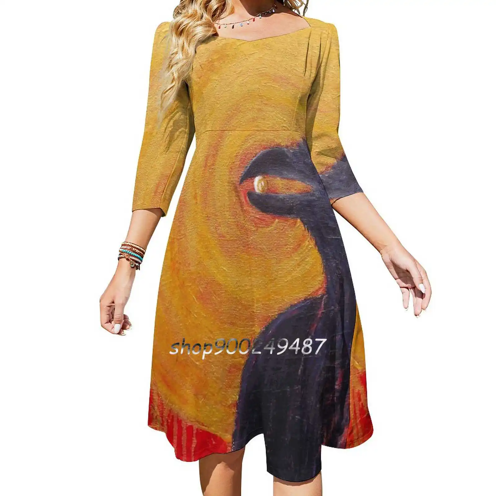 Spirit Keeper Square Neck Dress Sweet Summer Dress Women Elegant Halter Print Dress Raven Totem Acrylic Spiritual Crow Aura