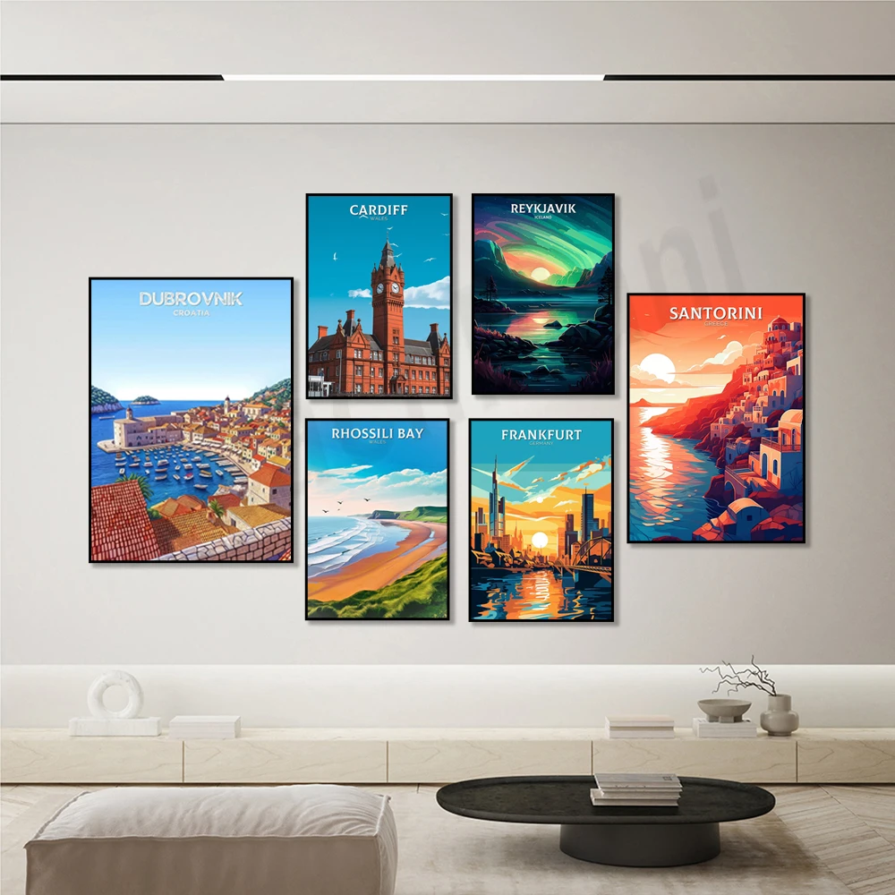 

Reykjavik, Korcula, Cardiff, Frankfurt, Rossili Bay, Marseille France, Kotor Montenegro, Cyprus, Paphos, Zermatt travel posters