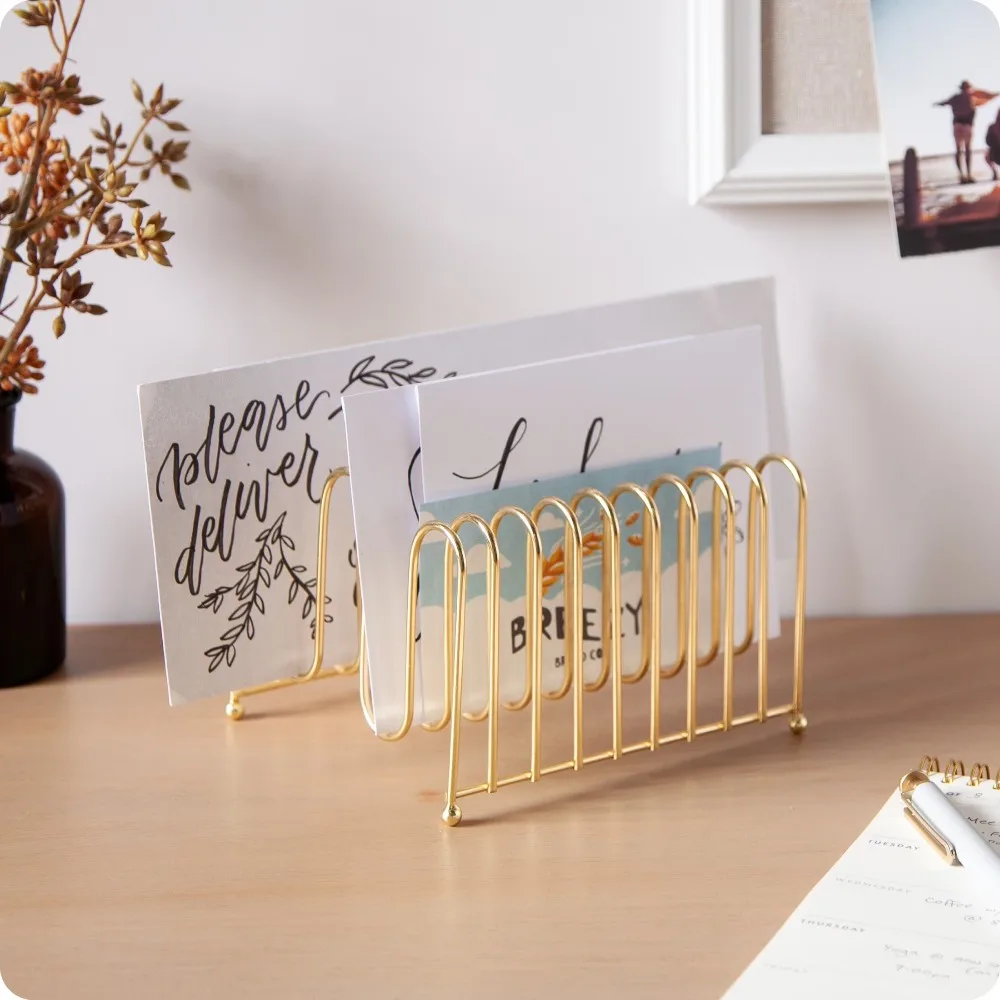 Bent Wire Desk Organizer Letter Sorter Tray Stationery Holder Office Supply for Paper Mail Documents Home Office Decor in Gold view 6