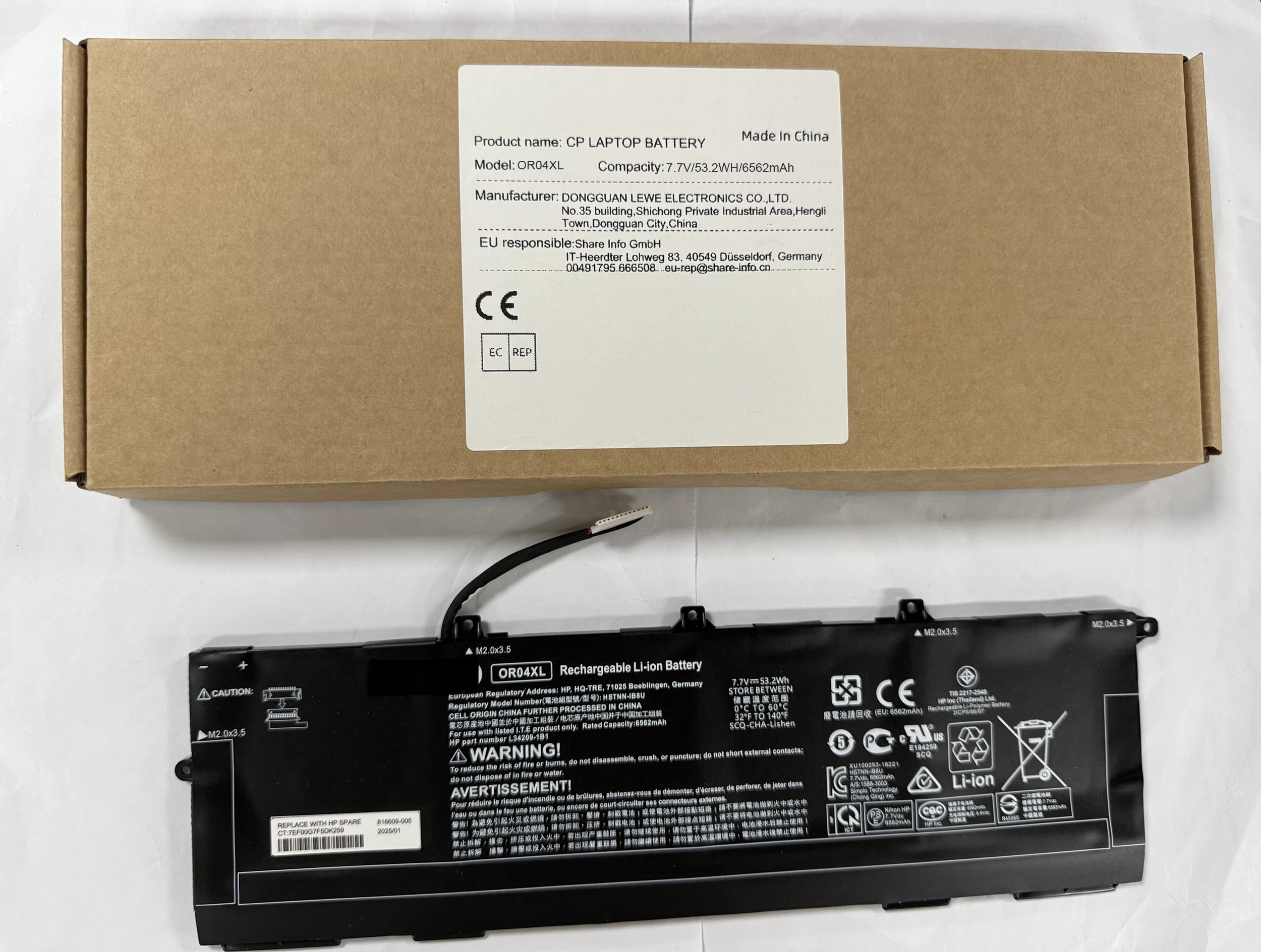 

Laptop Battery OR04XL OR04053XL For EliteBook x360 830 G6 ZHAN X13 G2 Series HSTNN-DB9C HSTNN-IB8U L34209-1B1 7.7V 53.2WH6562mAh