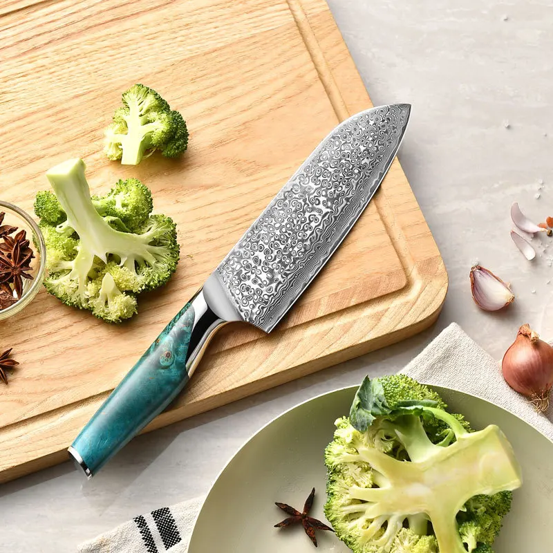 7 Inch Santoku Knife 67-layers Damascus Steel 10Cr15Mov Blade Stabilized Wood Handle Cleaver Slicing Japanese Kitchen Knives