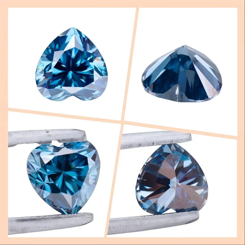 Sapphire Blue Color Moissanite Stone Heart Cut Lab Artificial Gemstone For Advanced Jewelry Making Material With Certificate 5