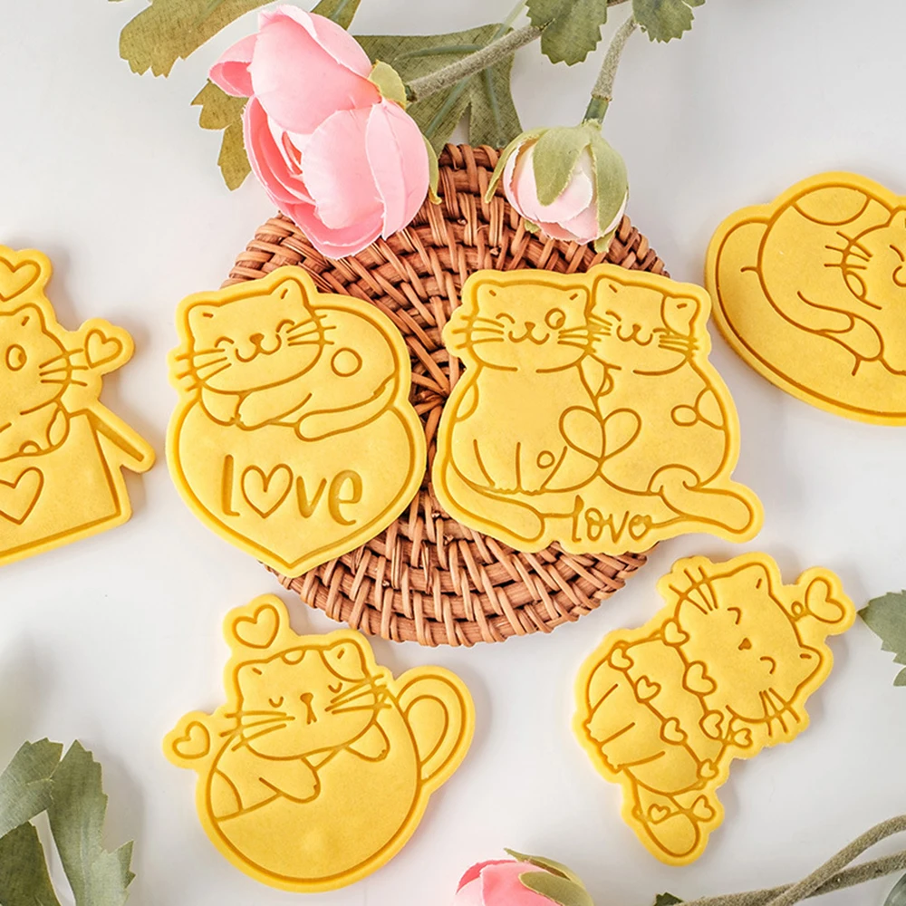 

Valentine's Day Cute Cat Cookie Mold 3D Cake Fondant Cutting Mold DIY Kitchen Baking Tools