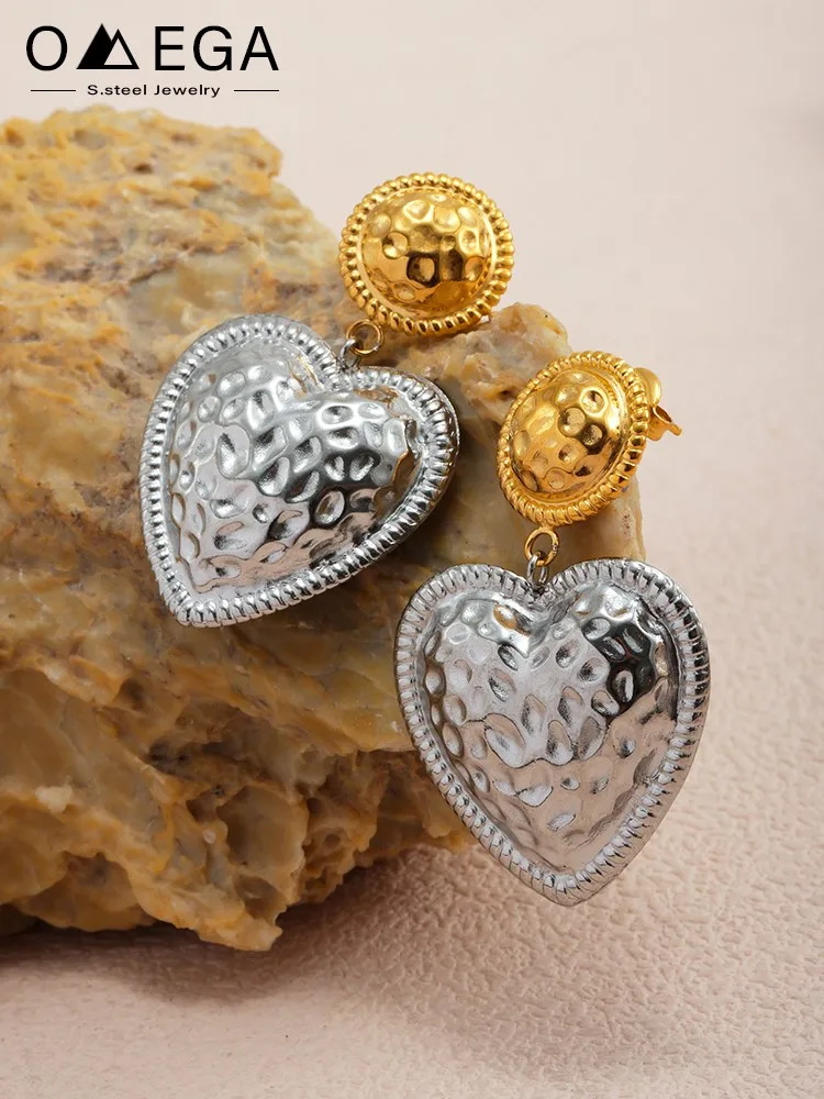 

Серьги-подвески в форме сердца из нержавеющей стали для женщин, с позолотой 18 карат, водонепроницаемые, не тускнеющие, двухцветные, женские серьги-гвоздики с подвесками.