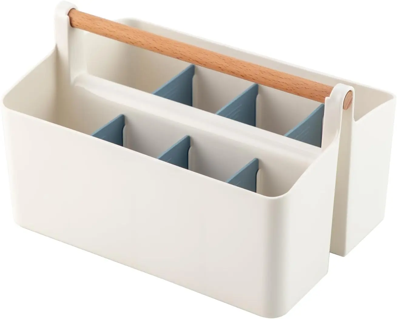 

Large Plastic Storage Basket with Handle, Adjustable Dividers for Art Supplies, Makeup, Sewing - Blue