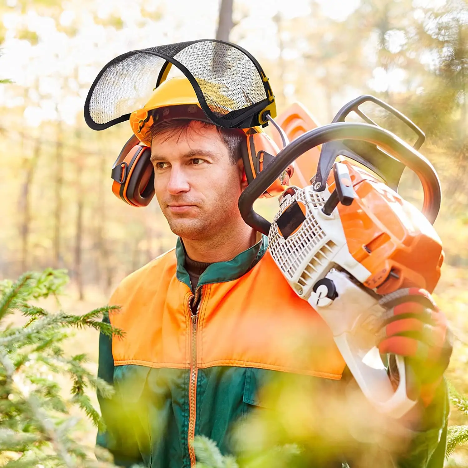 Casco de seguridad con visera de malla de cara completa para jardín, desbrozadora, protección forestal, alta calidad