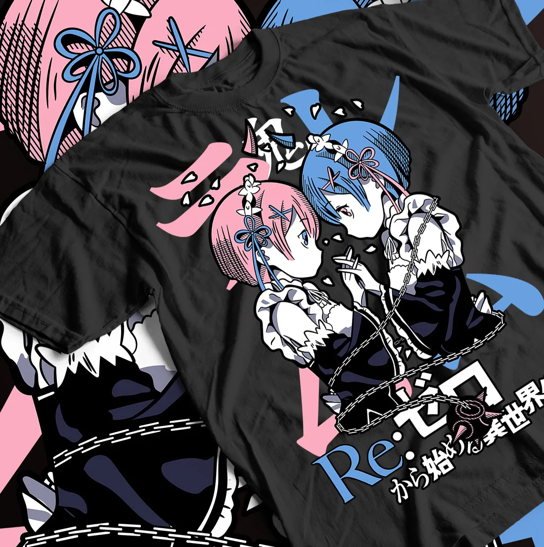 Rem Re Zero T-Shirt  Japanese Cute Re Zero Ram Kawaii Girl Shirt All Size