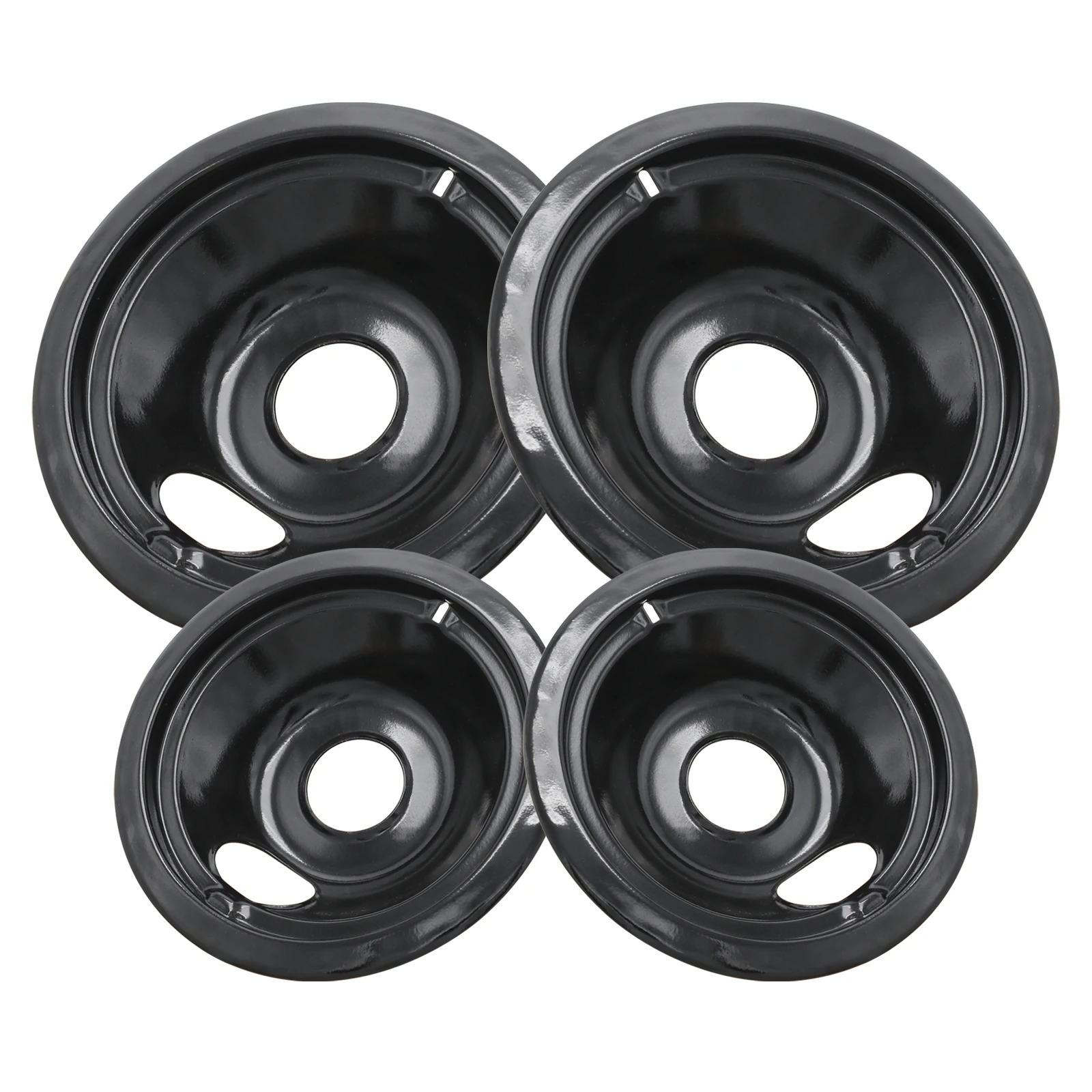 

4 Pack Black Cooktop Drip Pans, Compatible with GE Hotpoint Stove. Include 2 Pcs 6'' Range Replacement Drip Pans and 2 Pcs 8 ''