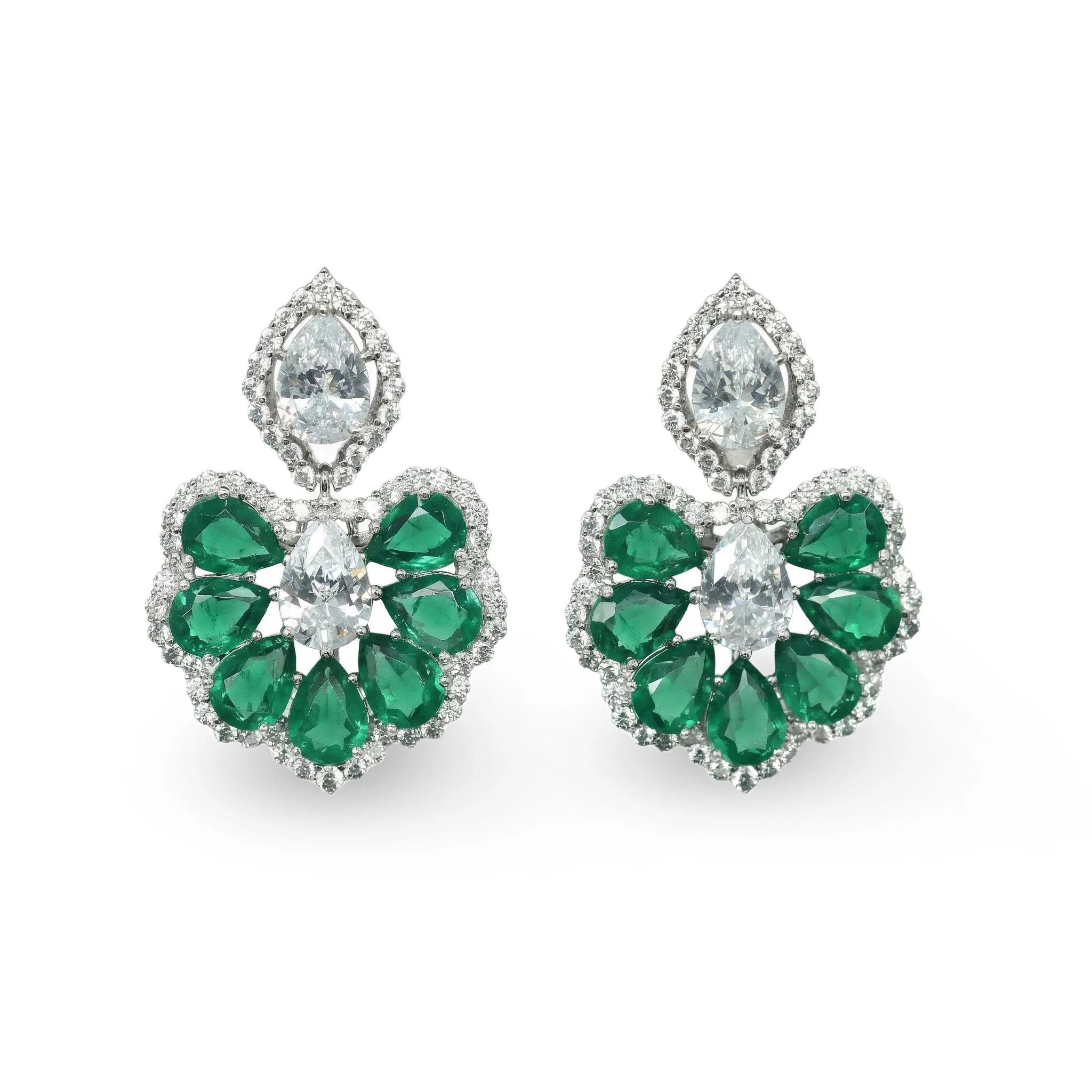 Vintage Artificial Pear Emerald Statement Drop Earrings Flower Design 925 Sterling Silve Fine Jewelry for Women's Birthday Gifts